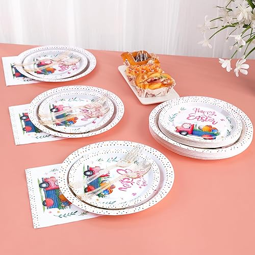 Miniatura 7 de Gudvilla Juego de vajilla desechable de 150 piezas de platos y servilletas de Pascua, platos de papel de Pascua para 25 invitados, suministros de