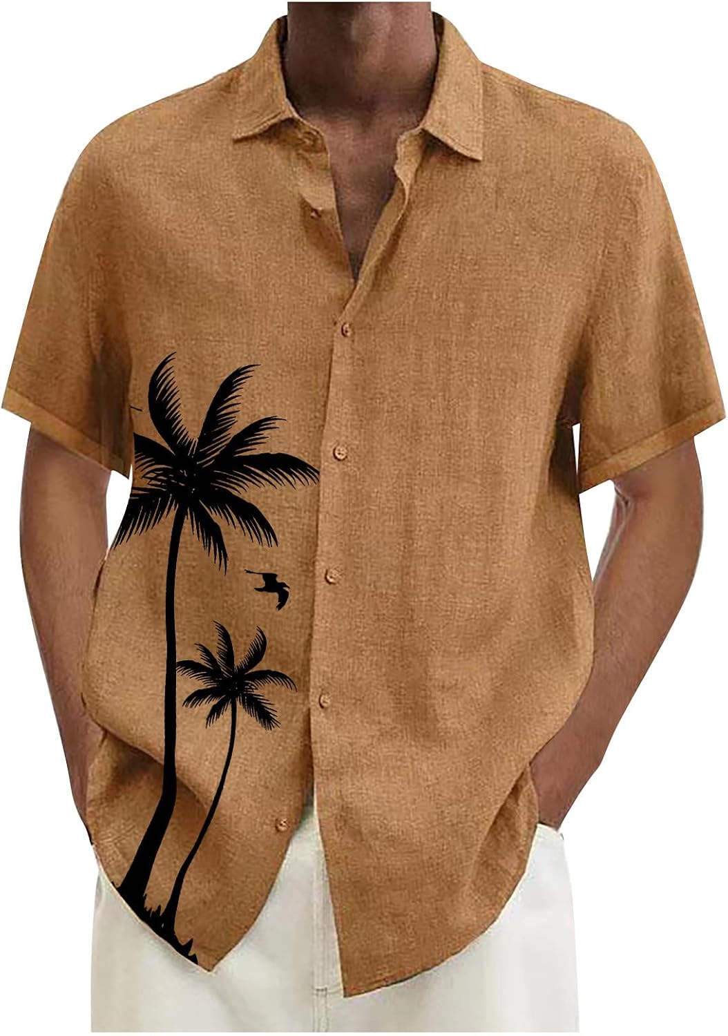 Ymosrh Men's Button Down Shirt Summer Casual Cotton Solid Color Short Sleeve Shirts Loose Casual Button-Down Shirts