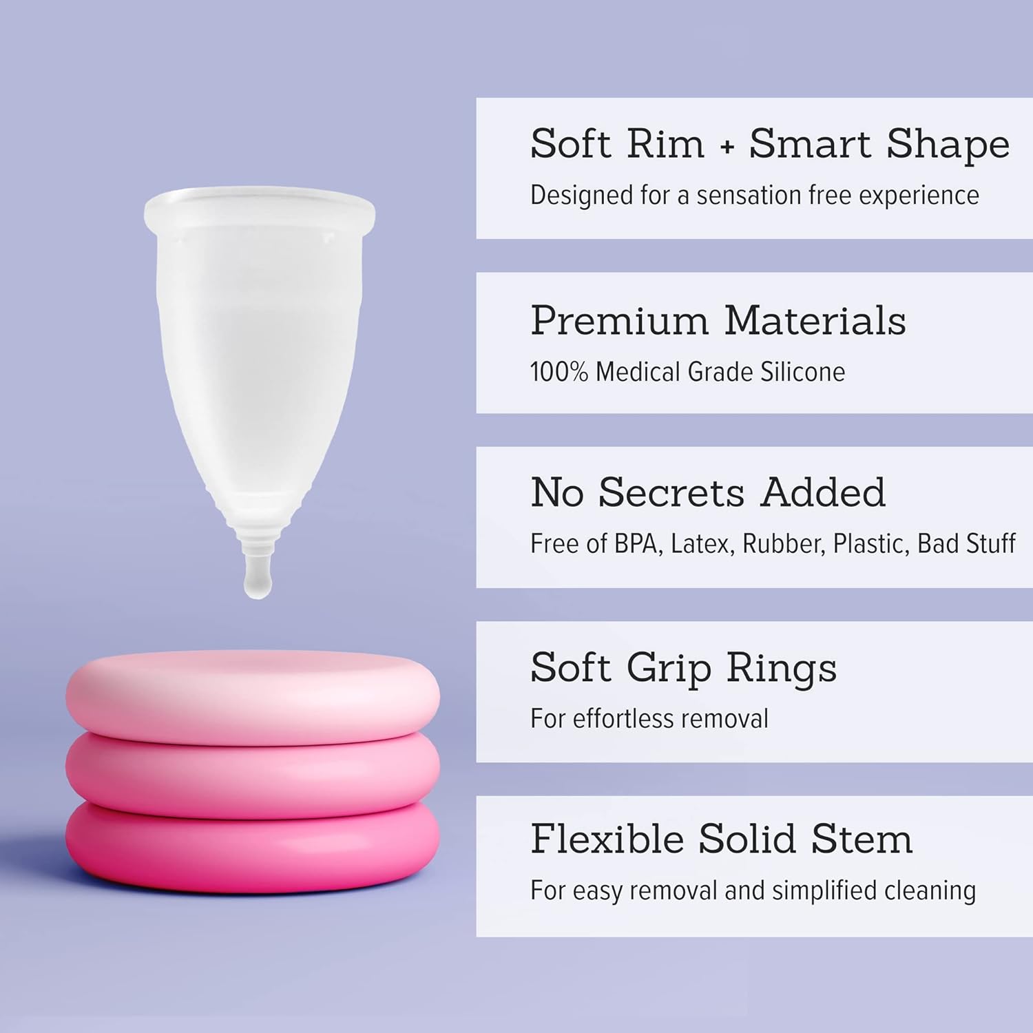 Menstrual Cup - Super Soft and Flexible -100% Medical Grade Silicone -Free from BPA - Wear up to 12 Hours - Made in USA (Model 1 - Medium)