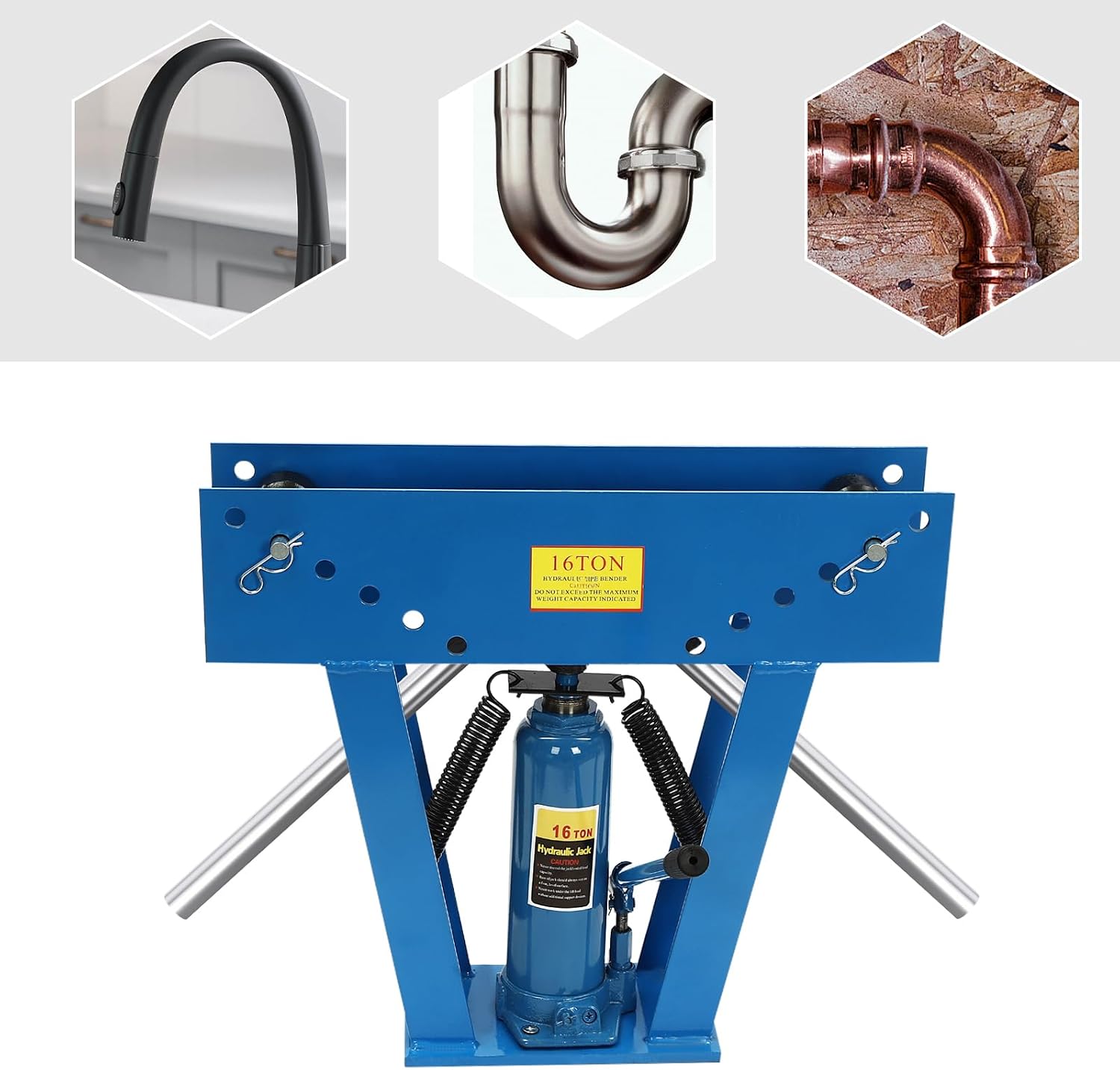 16 Ton Hydraulic Pipe Tube Bender,Hydraulic Pipe Bender Manual Hydraulic Pipe Tube Bender Tool Exhaust Bender Tool 8 Dies (1/2", 3/4", 1", 1-1/4", 1-1/12", 2", 2-1/2", 3")