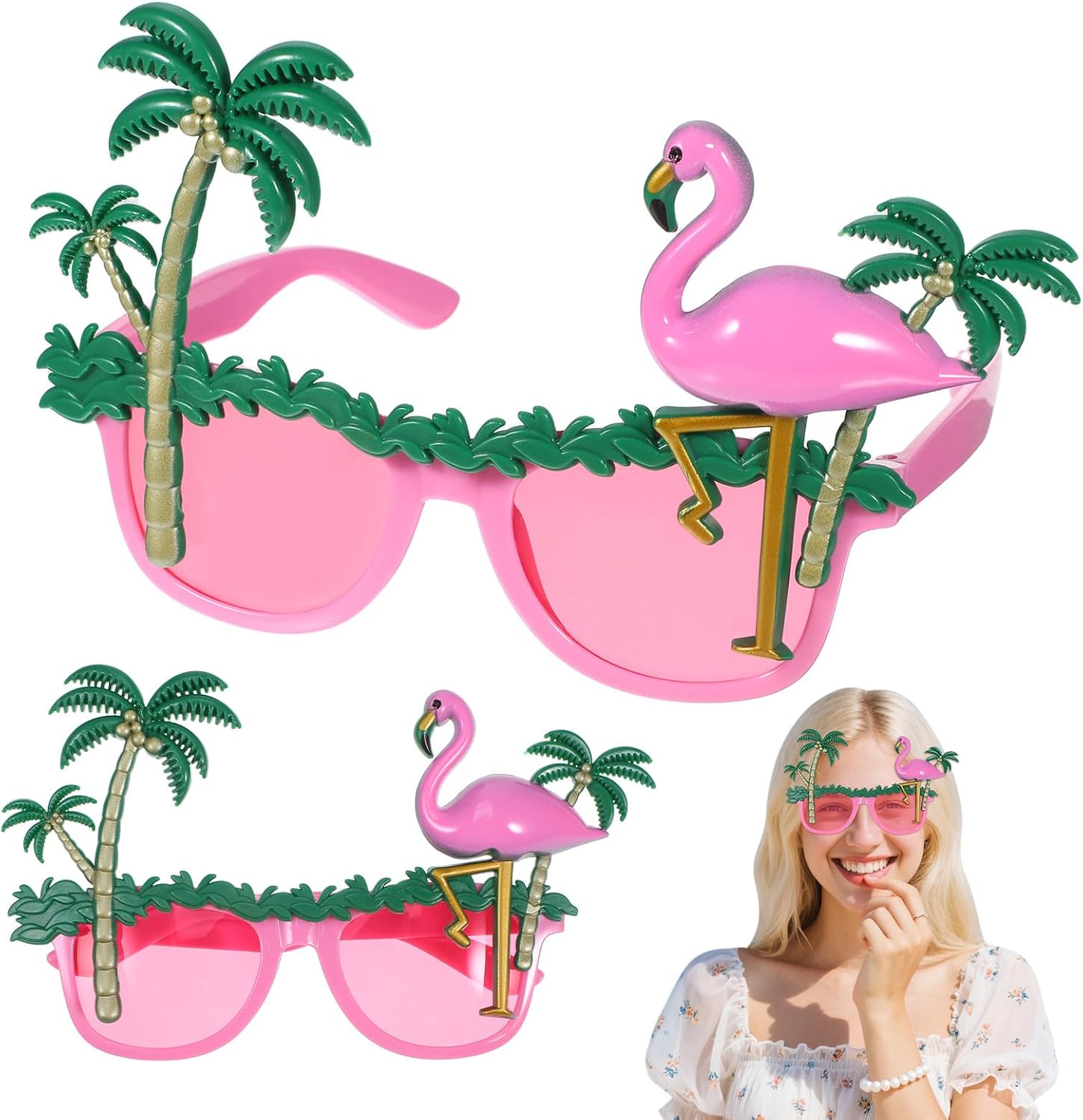 DOITOOL 2pcs Hawaiian Party Eyewear Flamingo Sunglasses Coconut Tree Glasses - Tropical Summer Props for Beach Pool Luau Outdoor Events, 6. 89 X 5. 51 X 4. 33 Inches