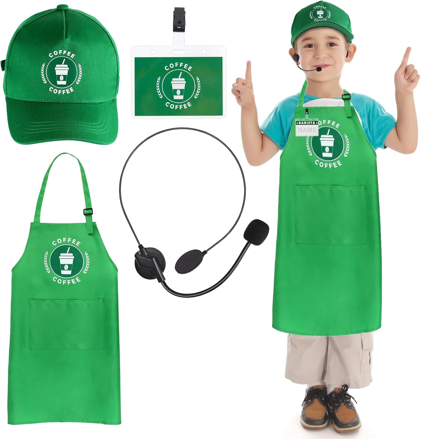 Kyson Kids Barista Costume Kit Café Attendant Costume Coffee Maker Outfit for Halloween Career Day Dress Up