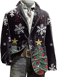 Christmas Blazer Men Vintage Corduroy Xmas Graphic Suit Jackets Slim Lapel Button Down Blazers for Dinner Party 2025