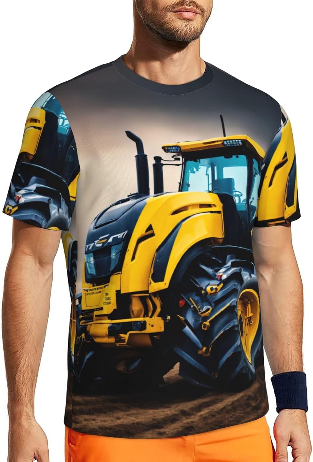 Company Farm Tractor Print Mens Short Sleeve Mesh T-Shirt Breathable Athletic Gym Running Casual Sports Wear