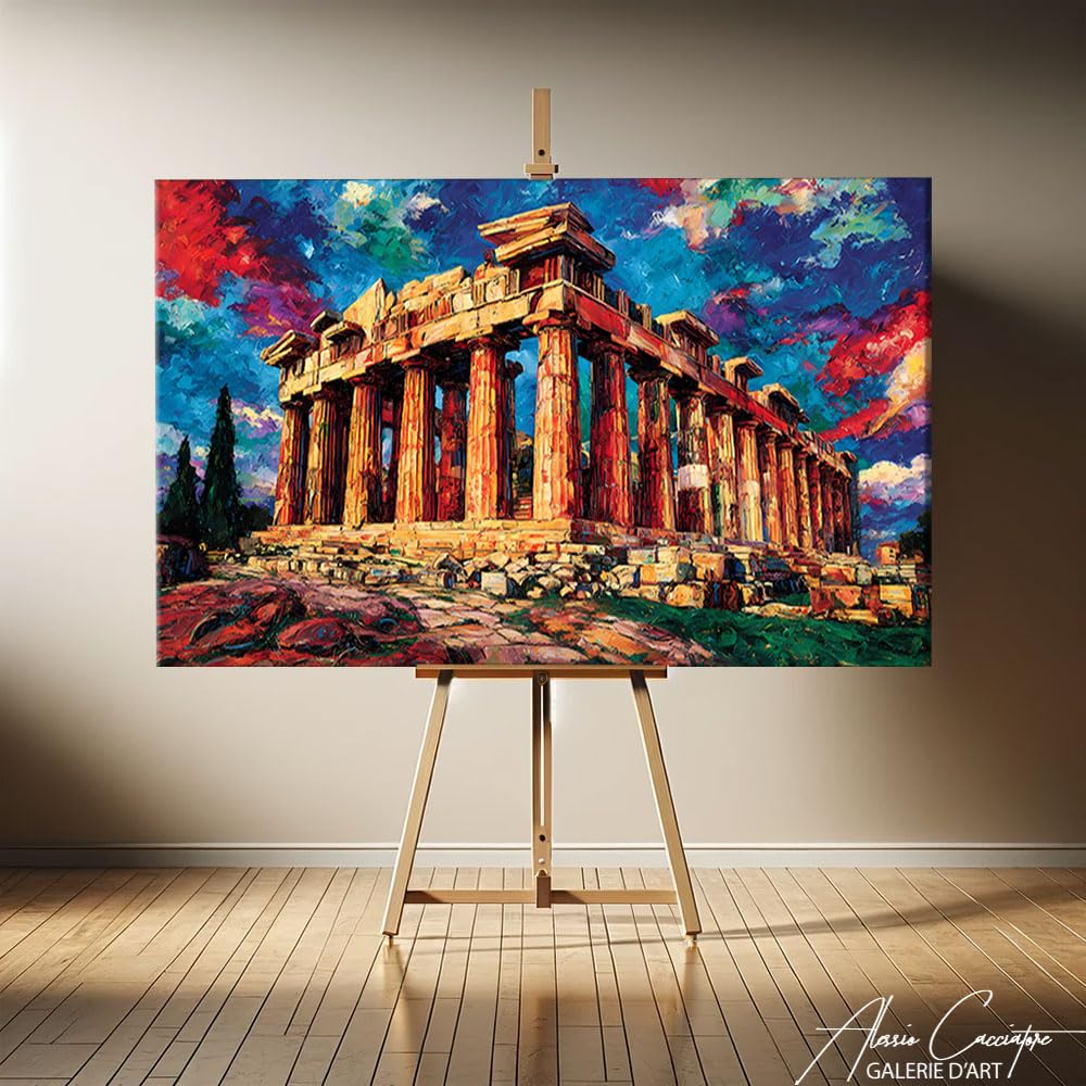 Alessio Cacciatore Quadro architettura greca antica - Decorazione da parete storica - Cornice con stampa Partenone Atene - arte da parete classica - Idee Deco per ufficio professionale (40 x 30 cm)