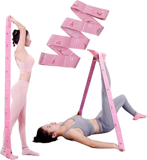 Elastic Yoga Stretching Strap with 11 Loops, 2 PCS Stretch Straps for Physical Therapy, Pilates Stretch Band, Leg Stretching Strap, Elastic Exercise Bands for Yoga, Dance and Gymnastics