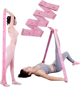 Elastic Yoga Stretching Strap with 11 Loops, 2 PCS Stretch Straps for Physical Therapy, Pilates Stretch Band, Leg Stretching Strap, Elastic Exercise Bands for Yoga, Dance and Gymnastics