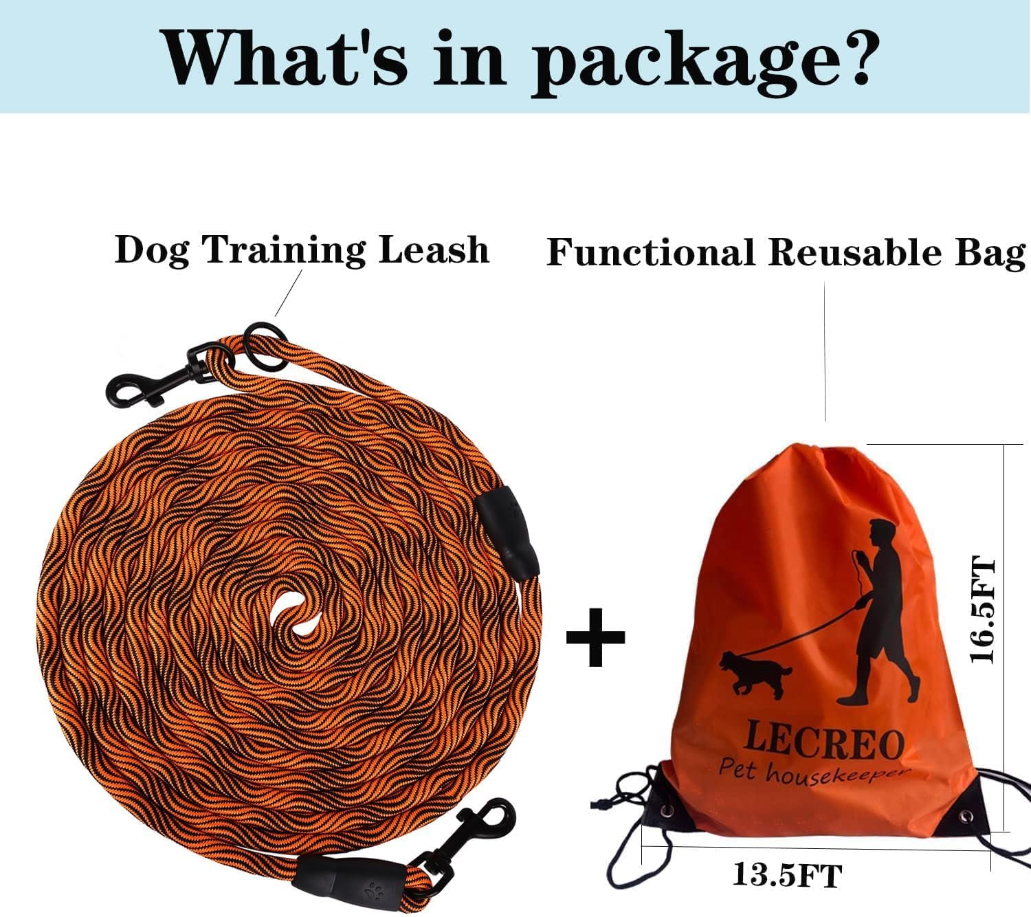 Tie-Out Check Cord Long Dog Leash, 16FT/30FT/50FT Recall Dog Training Rope Leash, Heavy Duty Dog Lead for Large Medium Small Dogs Playing, Camping, or Backyard