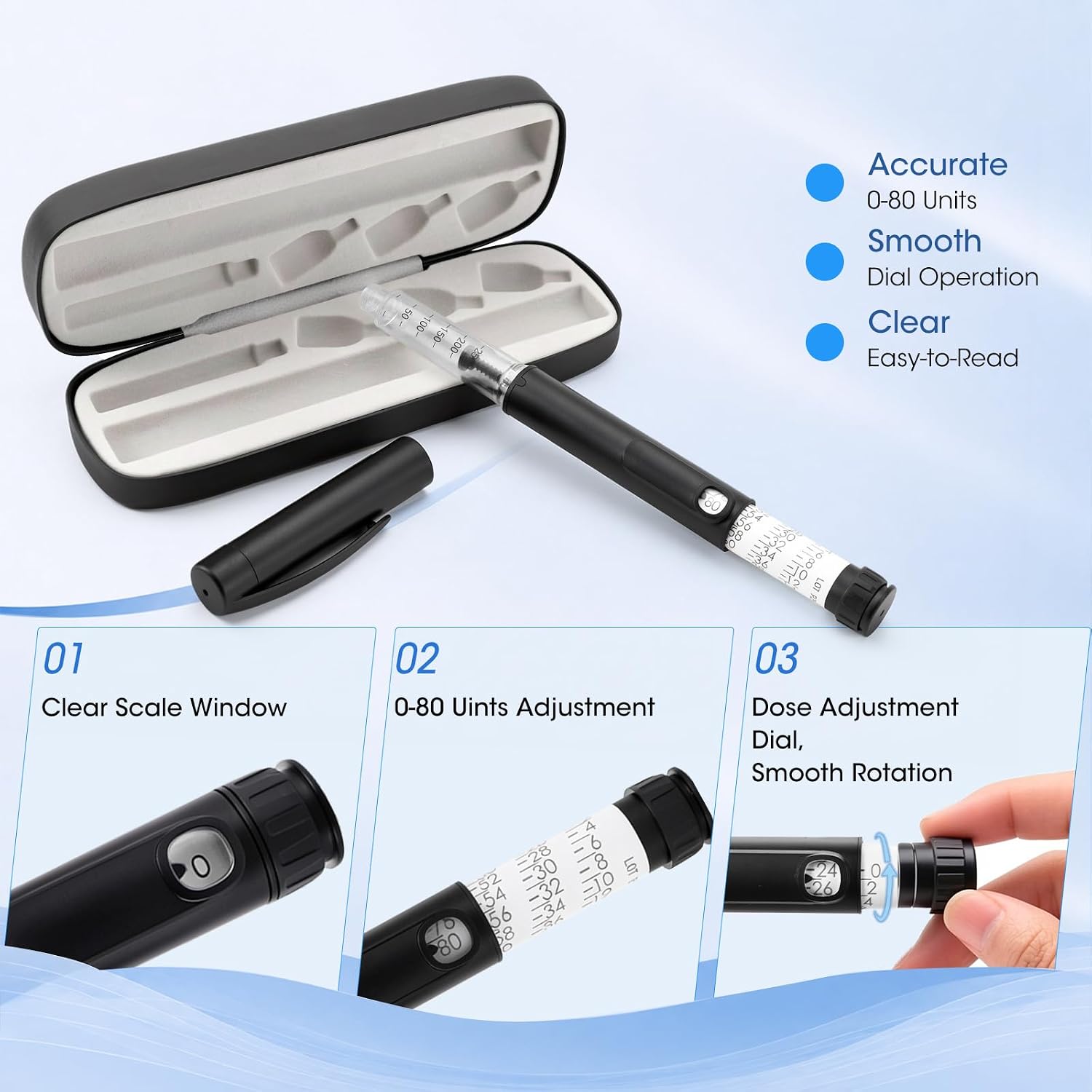 80 Units Peptide Pen, Reusable V1 Injection Pen with Protective Case