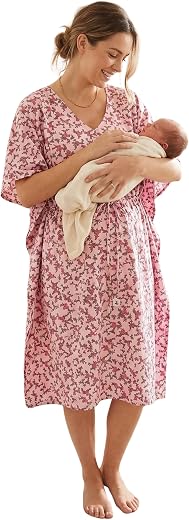 Noty® Women's- Kaftan | Maxi | Maternity | Feeding | Delivery Gown- Cotton Fabric- V Neck | Floral Print | 2 Pockets | Midi