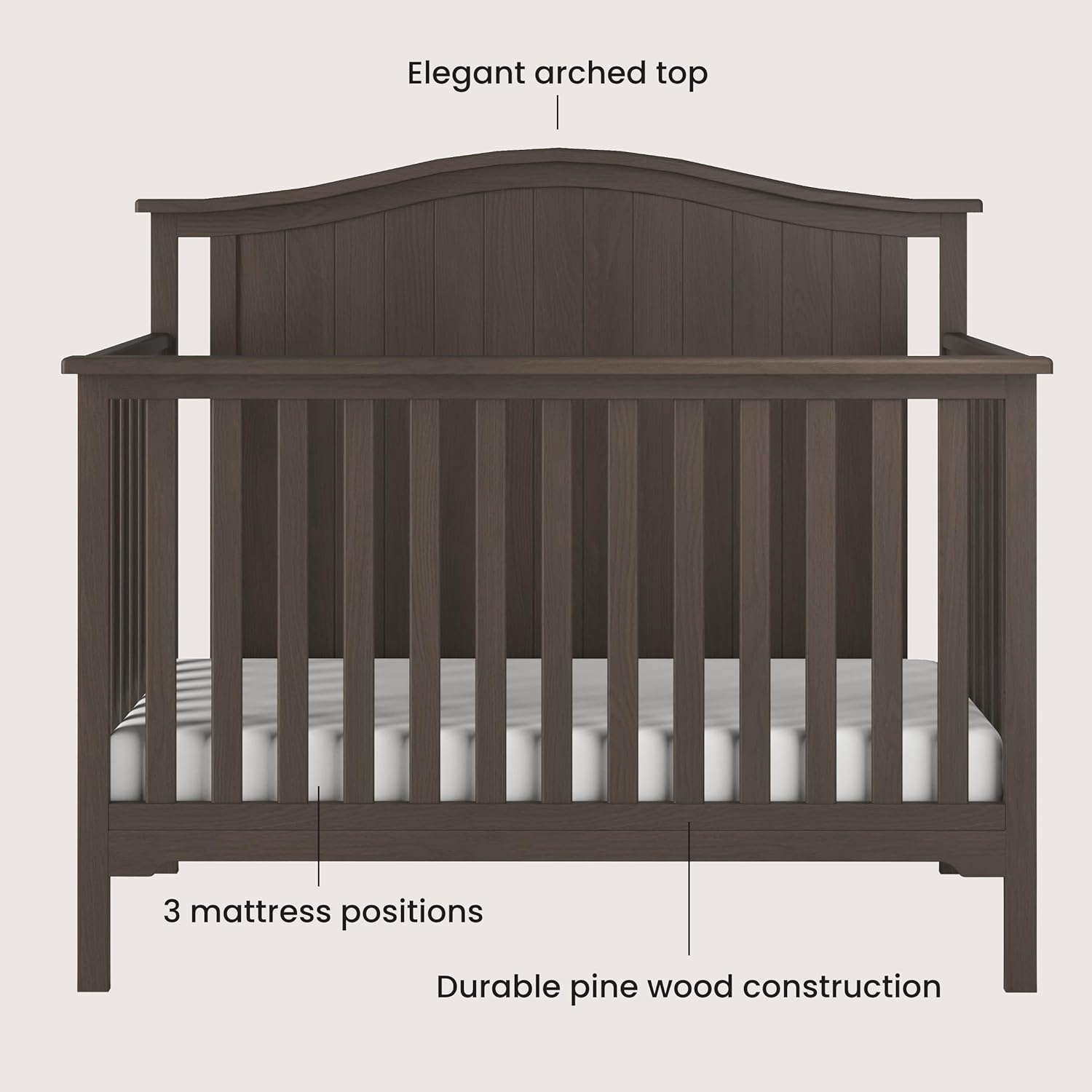 Child Craft Hampton Arch Top Crib, Changing Table, and Cozy Glider Nursery Set, 3-Piece, Includes 4-in-1 Convertible Crib, Changing Table, and Cozy Glider, Grows with Your Baby (Dapper Gray)