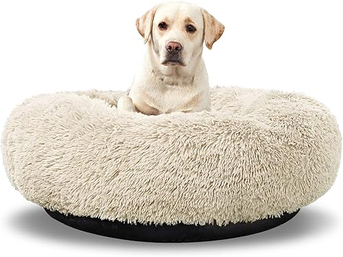 Vista 49 de ANWA - Cama redonda para perro mediano, lavable, cama tipo dona para perro grande, cómoda, acogedora y relajante Beige