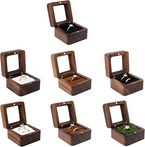 Miniatura 6 de Caja de madera marrón retro portátil de 7 estilos, pendientes de pecho de joyería, caja de presentación de madera