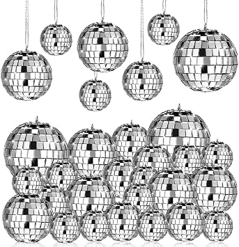 28 Pack Disco Ball, Silver Mirror Balls Ornaments for Christmas Tree Decor