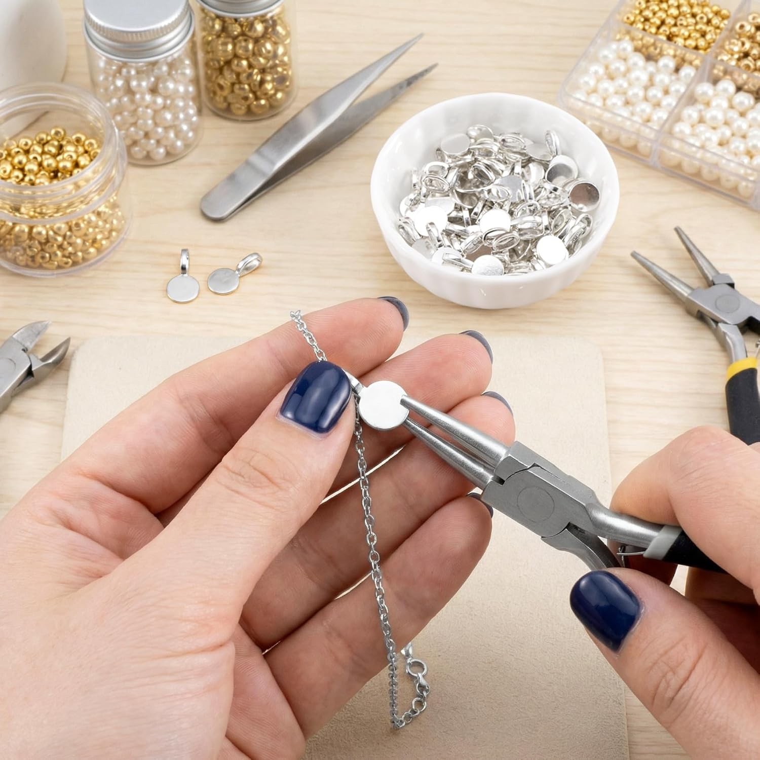 Glue on Bails for Jewelry Making, Glue on Flat Round Pad Pendants Charms Bails for Necklaces, Bracelets - Image 3