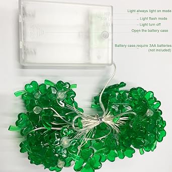 St. Patrick's Day Decorations String Lights Battery Operated,13FT 40 LEDs Shamrock Green Clover Lights for St. Patrick's Day Decorations, Bedroom and Party