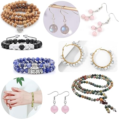 Miniatura 6 de GorgGorho 288 cuentas redondas naturales de piedra auténtica, piedras preciosas sueltas para hacer pulseras, collares, aretes, joyas (0.394in-24