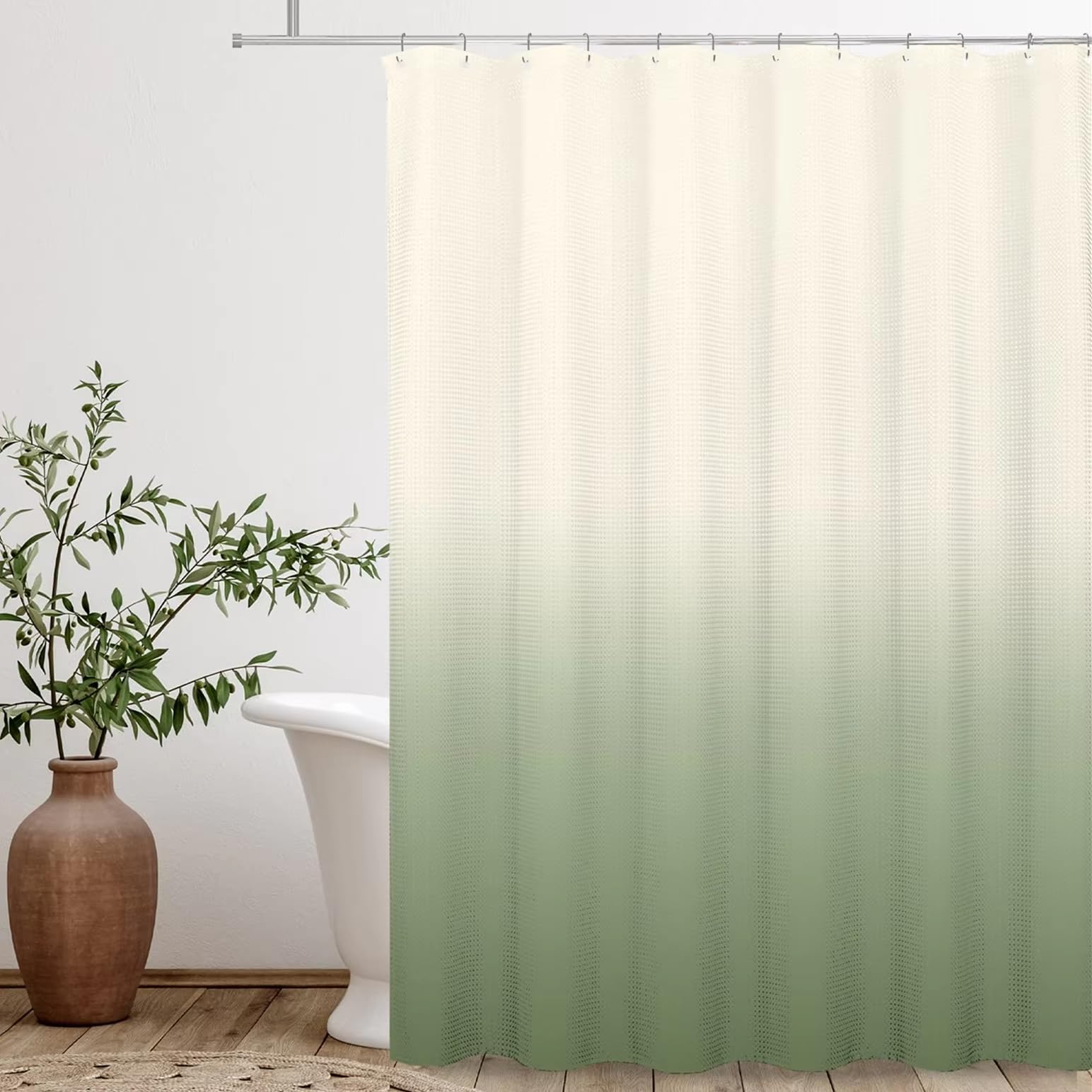 Cortina de Ducha en Color Beige Salvia Degradado, Tela con Textura Verde Lima, decoración de baño, Juego de Cortinas Impermeables (200x250cm(78,74x98,43 Pulgadas))