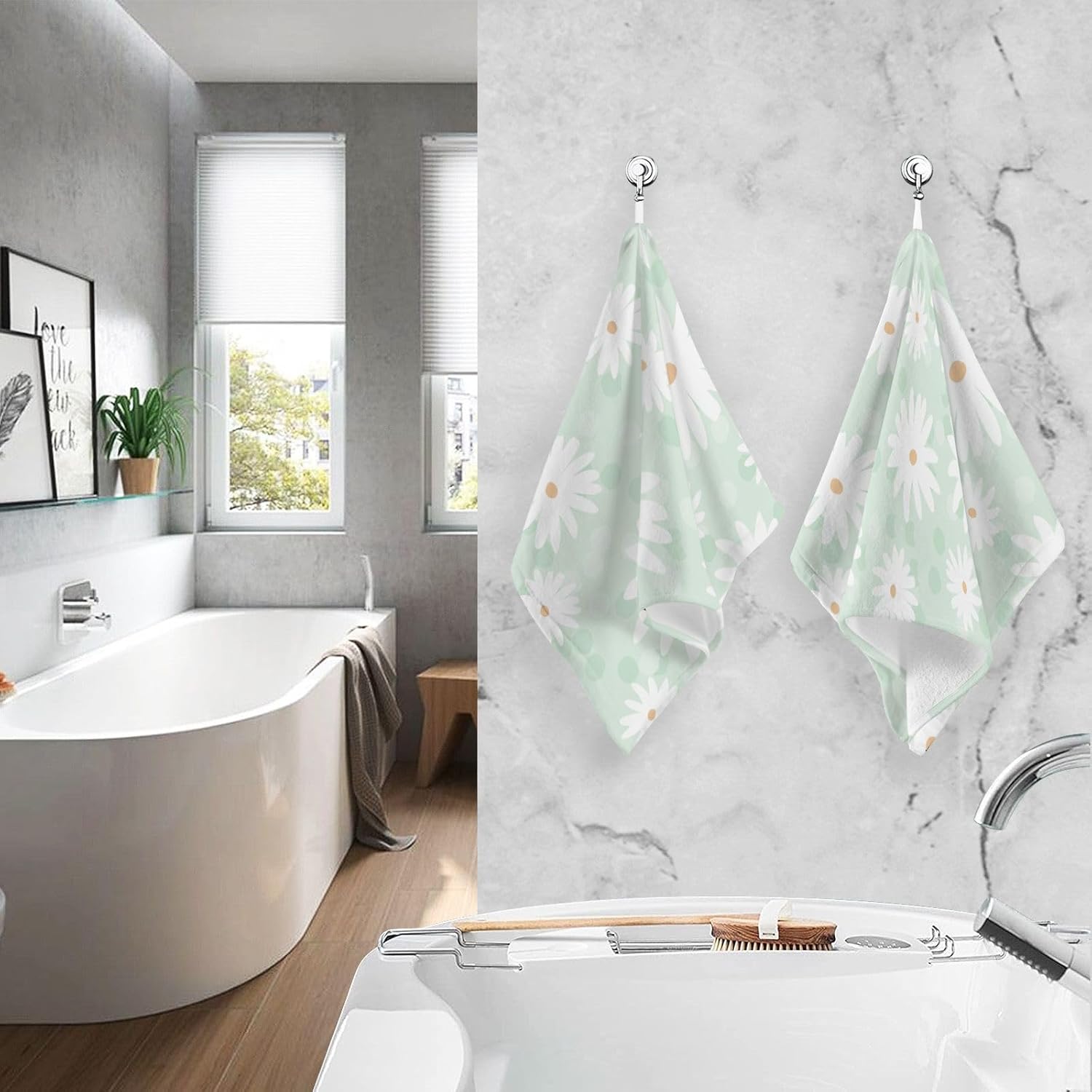 susiyo Hand Towels Set of 2 Daisy Flowers Cotton Bathroom Hand Towels Super Soft Highly Absorbent Fingertip Towels Decorative Towel for Bathroom Kitchen Yoga Gym Spa 28x16 Inch - Image 6