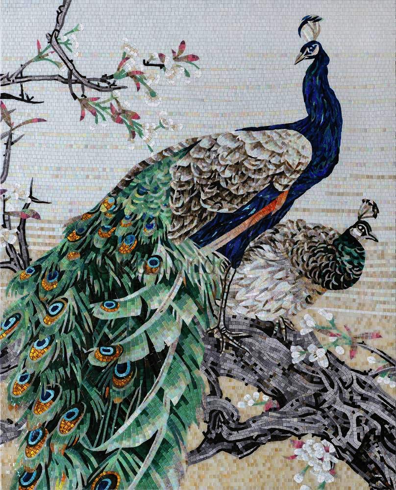 Handmade Peacock Glass Mosaic Wall Art, Peacock Tile Mosaic Artwork, Hand-Cut Natural Tile Bird Wall Décor