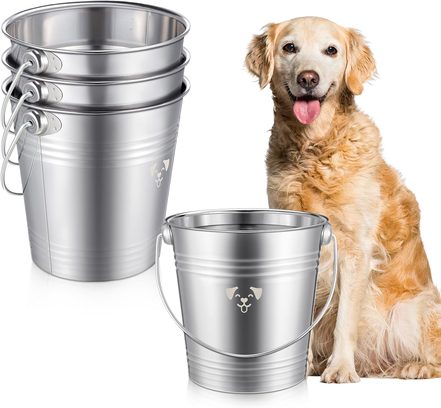Pet Supplies 4 Pcs Dog Stainless Steel Bucket Water Bucket for Dogs