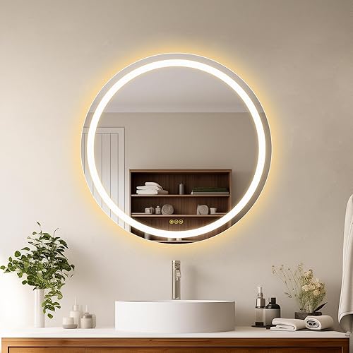 Miniatura 9 de Espejo LED de baño redondo de 36 pulgadas, espejo de baño con luces, gran antiempañamiento, espejo de tocador LED montado en la pared, espejo de