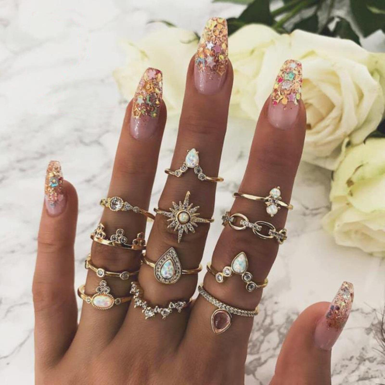 Wdhybwcx Women's 26 30 Styles Trendy Boho Midi Knuckle Ring Set For Crystal Geometric Finger Rings Fashion Bohemian Jewelry
