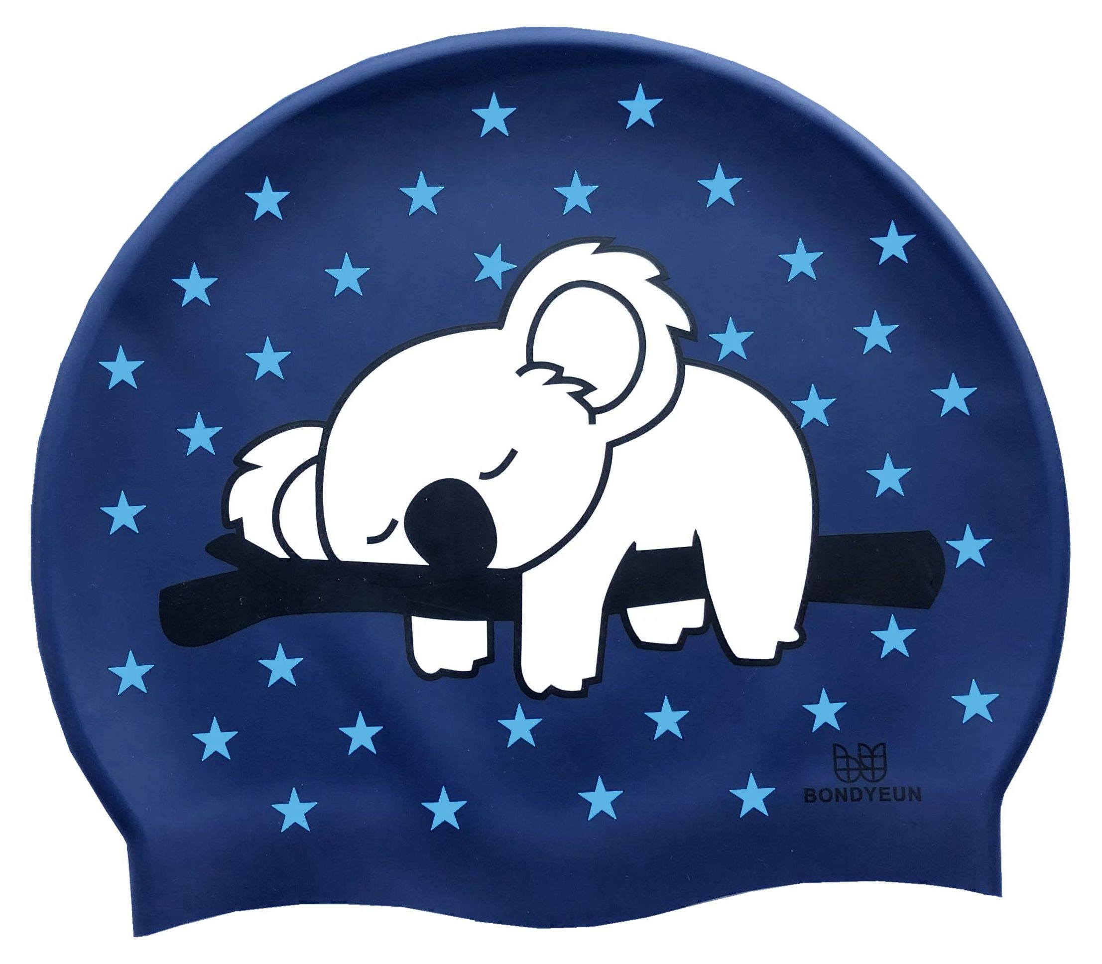 BONDYEUN Swim Cap for Long Hair Kids Junior Men Women with Short or Medium Hair Blue Lovely Koala Silicone Swimming Caps