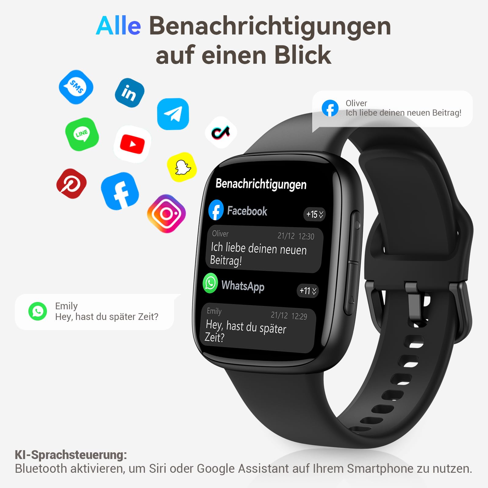 Smartwatch Uomo AMOLED 1.85'' Orologio Smartwatch 3ATM Impermeabile Chiamate 110+ Sportive Smart Watch, Sonno Cardiofrequenzimetro Contapassi Compatibile Samsung Android iOS