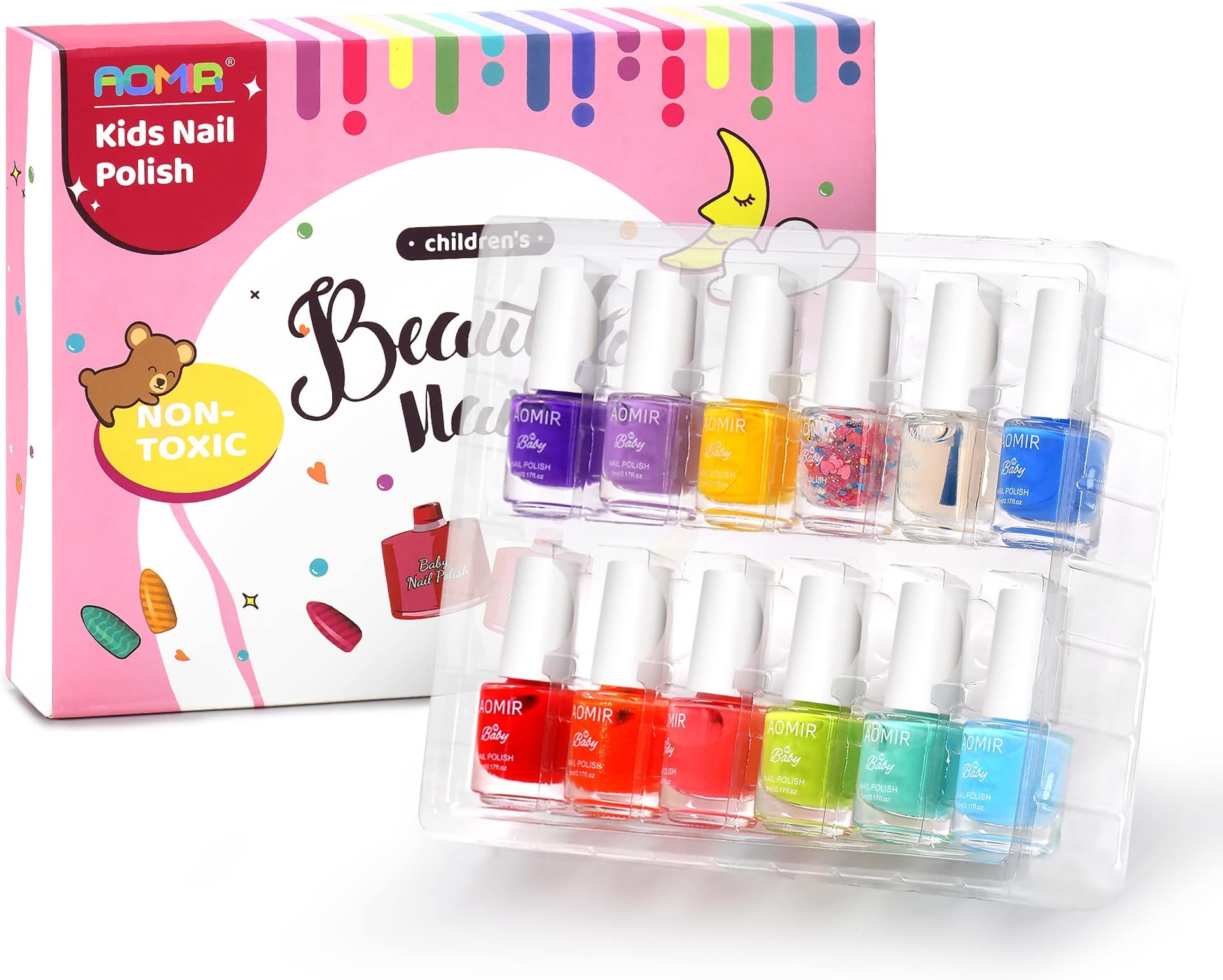 kids nail polish set,Non Toxic Kids Nail Polish Set for Toddler,Water-Based Natural Safe Quick Dry Nail Polish Kit,Birthday Gift Nail Polish Set for Girl (11 Colors + 1 Coat) Kids Ages 3+