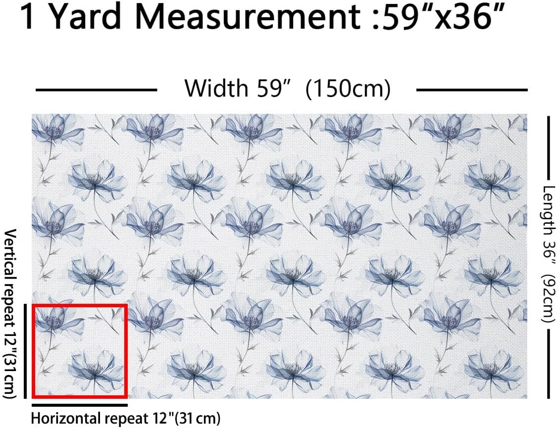 Blue Flower Outdoor Fabric by The Yard,Hand Painted Leaf Rustic Style Fabric by The Yard for Teens Craft Lover,Leaves Botanical Modern Nature Upholstery Fabric for Clothing Quilting Sewing,10 Yards