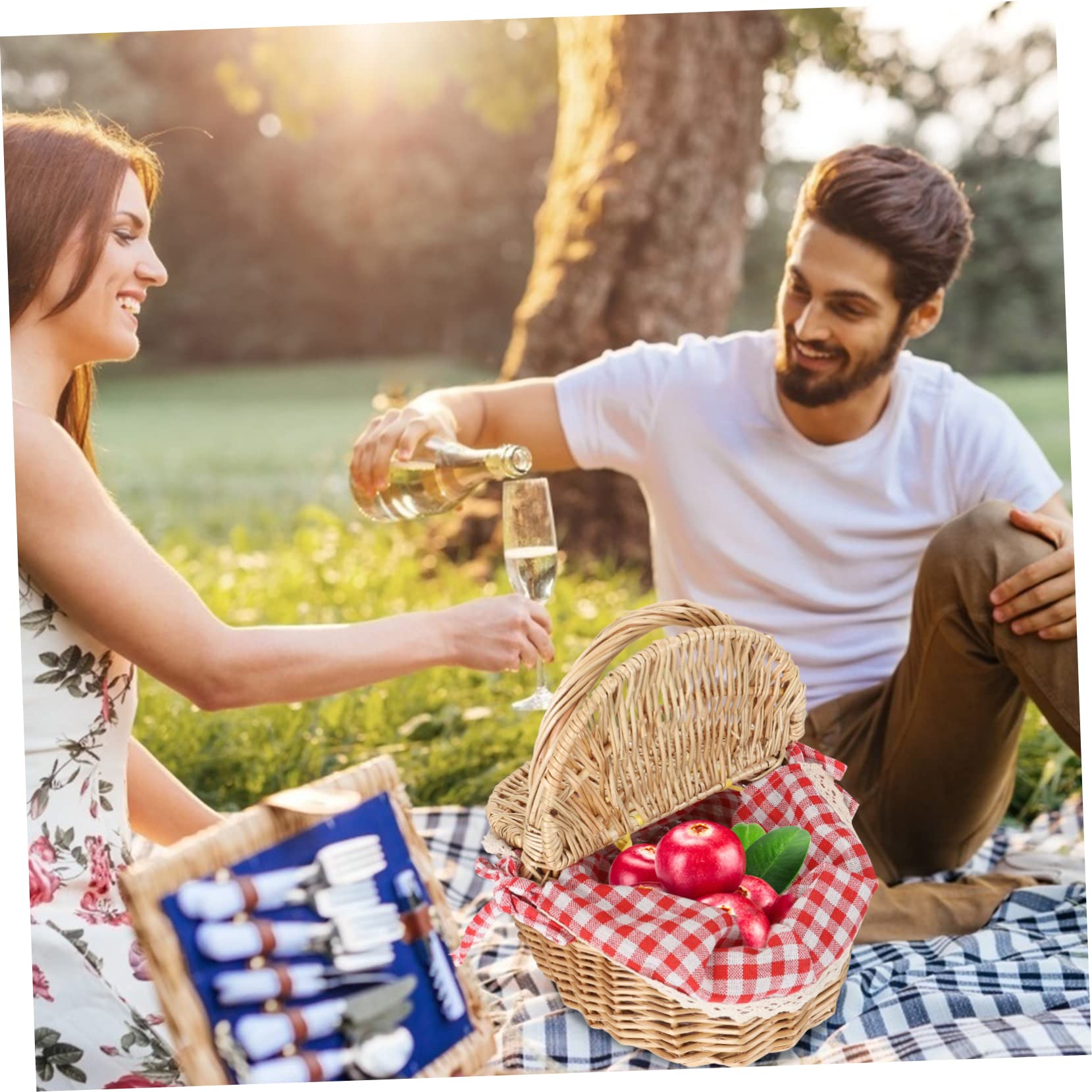 OUNONA Cestino Di Vimini Multiuso Con Manico Cestino Da Picnic 10. 2 Vimini Con Cesto Picnic Vuoto Rivestibile