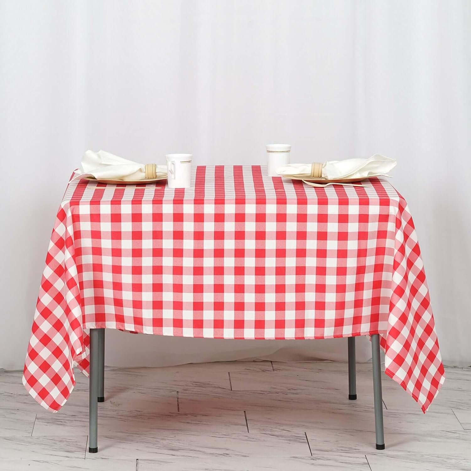 Efavormart Checkered Wholesale Gingham Polyester Linen Picnic Restaurant Dinner Tablecloth (Red, 70''x70'' (Square))