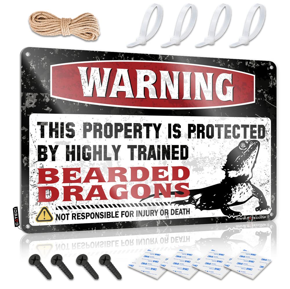 IBWNBBUSN Beer Limit Sign Warning This Property Is Protected By A Highly Trained Bearded Dragon2 Sign Metal Signs For Man Cave Bar Rules Tin Metal Sign