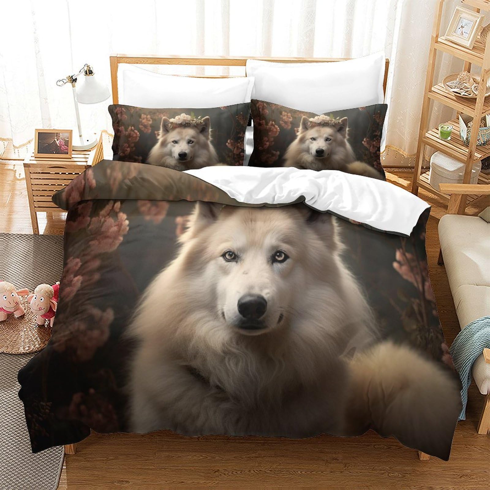 P1S9U7W5Y Realistic Animal 3D Printed Wolf Duvet Cover Set 3 Pieces Microfiber Bedding for Bedroom Decor Wolf Theme Bedding Set for Adults Teens Gift King（220x240cm）
