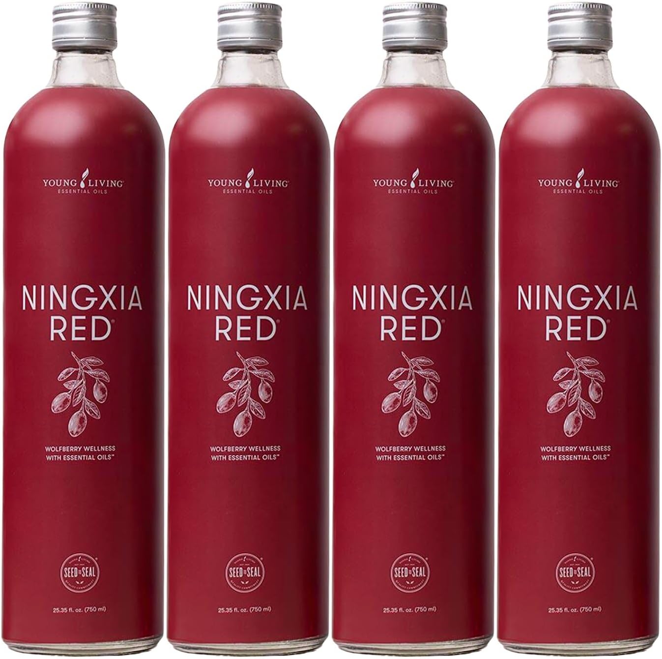 Young Living NingXia Red Antioxidant Drink | 25.35 fl oz | Superfruit with Wolfberry, Blueberry, Pomegranate, Orange, Lemon & Yuzu Essential Oils | 4 Pack