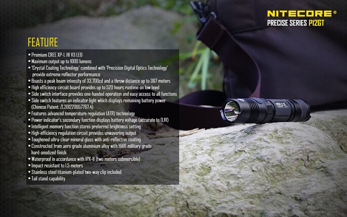 Nitecore P12GT Flashlight w/ NL183 Battery & 2 Premium Photo Batteries