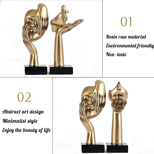 Miniatura 3 de oliruim 2 piezas de estatua de pensador, escultura de arte abstracto negro dorado, decoración moderna del hogar, decoración de escritorio, regalo de