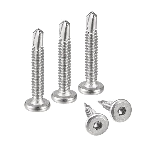 Miniatura 6 de uxcell Tornillos autorroscantes hexagonales, 14 x 1-58" 410 Tornillo de perforación de cabeza plana de chapa de acero inoxidable 410, 50 piezas,