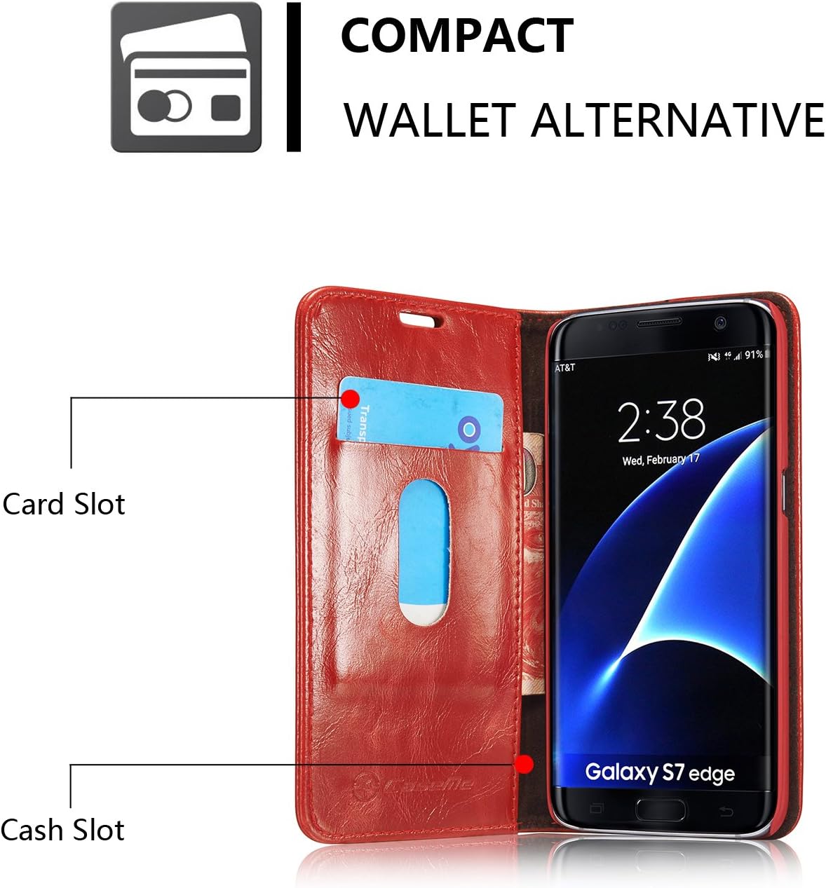 S7 Edge Case,Galaxy S7 Edge Wallet Case,AKHVRS Slim Genuine Leather Magnet Cover Wallet Leather Case Flip Cover Folio Case [Card Slot][Wallet][Magnetic Closure] for Samsung Galaxy S7 Edge (Wine Red)