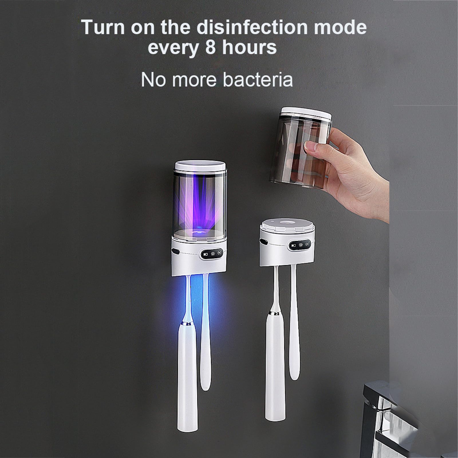 Esterilizador de cepillo de dientes ultravioleta para una sola persona Perforación libre Montado en la pared Cepillo de dientes Desinfección Esterilización Estante de secado