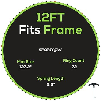 SPORTNOW Trampoline Replacement Mat with Eight Rows of Stitching, Spring Pull Tool, V-Hooks, for 8ft/10ft/12ft Trampoline, Using 14cm Springs, Trampoline Jumping Mat