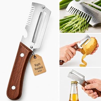 Multifunctional Vegetable Peeler Julienne for Kitchen Elite and Shredder Gadgets 3-in-1 Stainless Steel Bottle Opener Tool with Wood Handles for Cabbage Carrots Potato Cucumber Veggie1