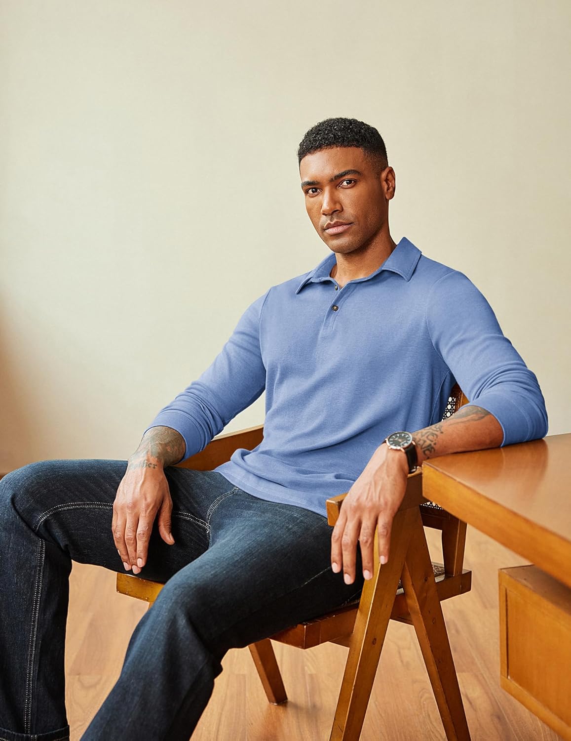 COOFANDY Mens Long Sleeve Polo Shirts Classic Casual Button Polo Tee Lightweight Collared Golf Shirt - Image 8