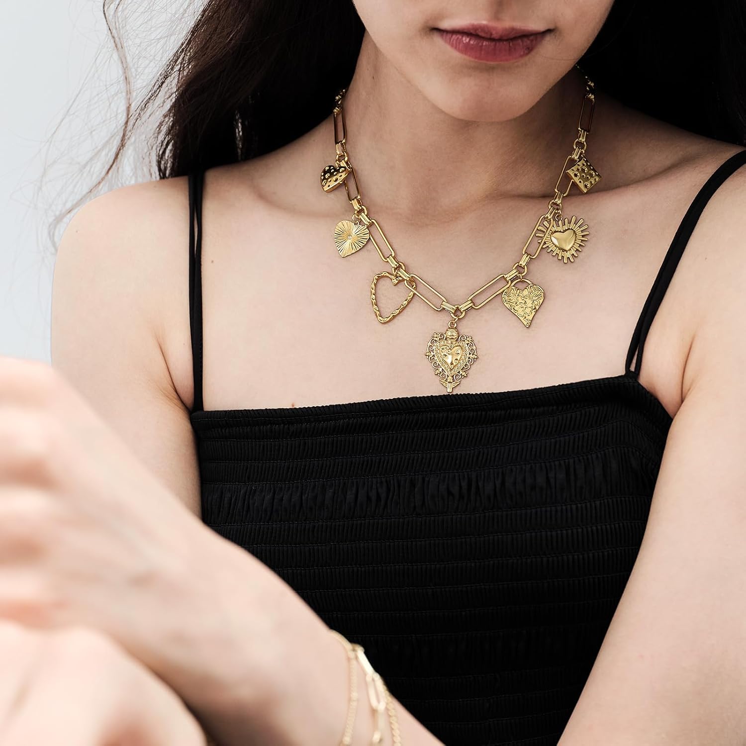 KissYan Heart Charm Necklace for Women, 14K Gold Plated Chunky Red Love Heart Pendant Link Chain Fashion Jewelry Gifts - Image 3