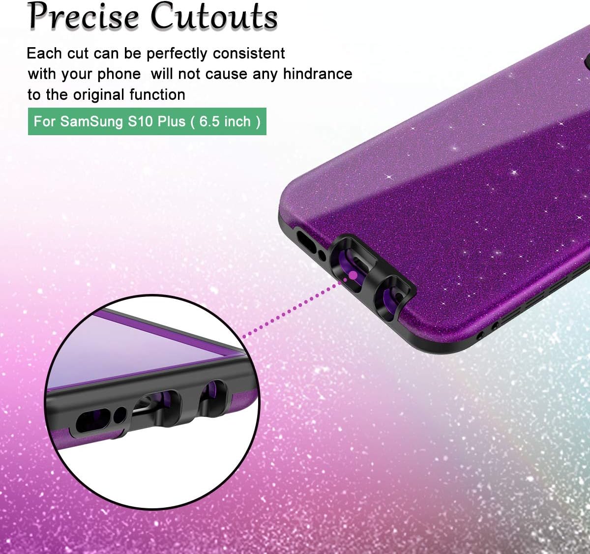 Lontect for Galaxy S10 Plus Case Glitter Sparkle Bling Heavy Duty Shockproof Hybrid Hard PC+Soft TPU Dual Layer Protective Case Cover for Samsung Galaxy S10 Plus, Shiny Purple