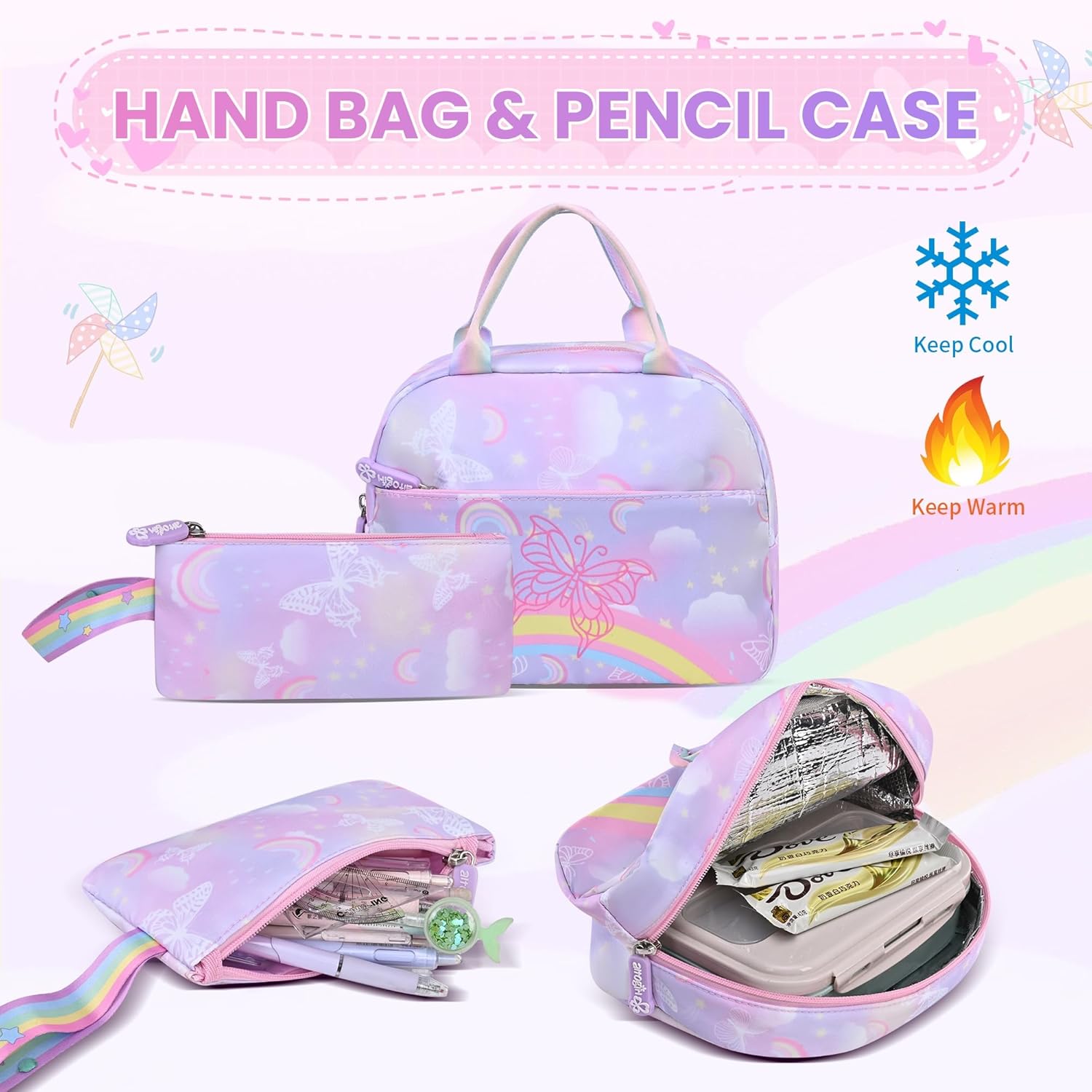 Backpack for Kids - Schoolbag for Girls Kids Teen Women Travel Daypacks - Middle School Cute Backpack with Lunch Box (BLUE-3IN1) - Image 3