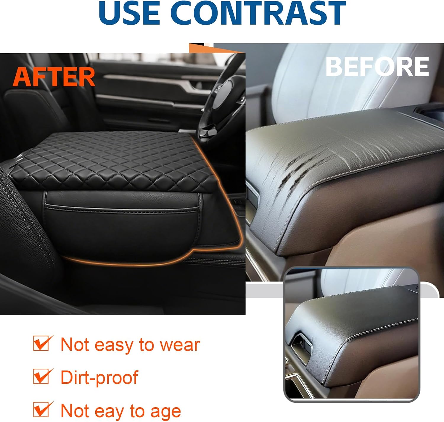 Center Console Cover for Ford F150 (2015-2020) & Super Duty (2018-2024), Thicken Leather Waterproof F150 Armrest Cushion Pad Protector with Side Pocket, Only Fit Bucket Seat Consolele (Black)