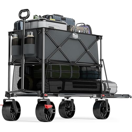 TIMBER RIDGE 400L Large Capacity Folding Double Decker Wagon with Brakes, 54" Extra Long Extender Wagon Cart, 450lbs Heavy Duty Collapsible Cart, All-Terrain Big Wheels for Camping, Sports, Shopping