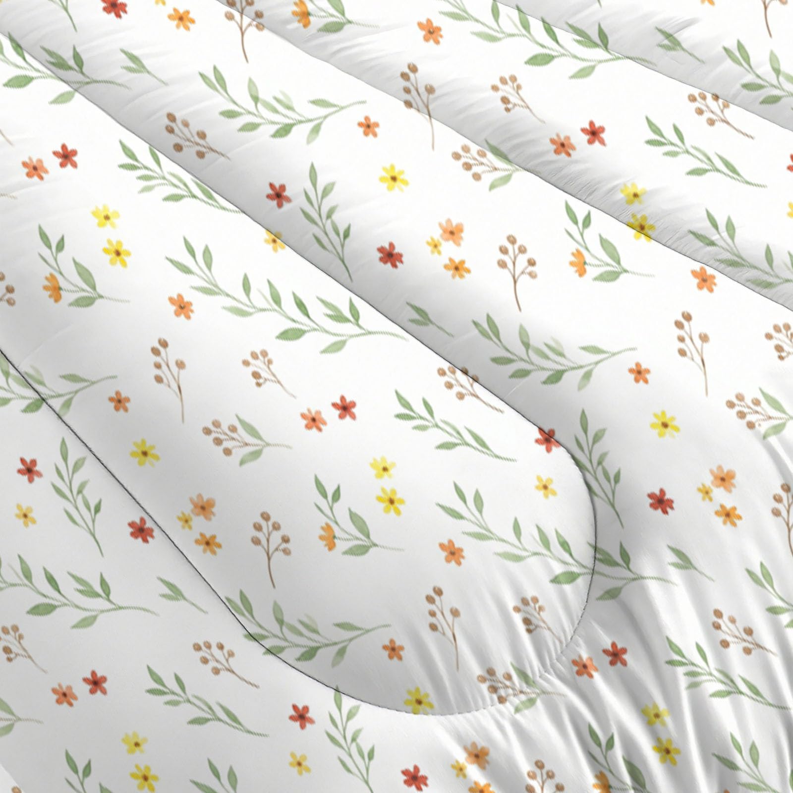 Trapunta Fiori Di Salvia Di Campagna, Piumino Matrimoniale 4 Stagioni | 240X220 Cm Con Federa 50X80, Piumone Leggero In Microfibra, Trapunta Reversibile Piante Fresche, Bianco